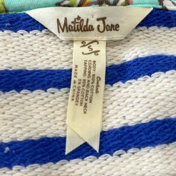 Matilda Jane‎ Women's S Open Front Midway Hood Cardigan Blue White Stripe Beach - Picture 7 of 7